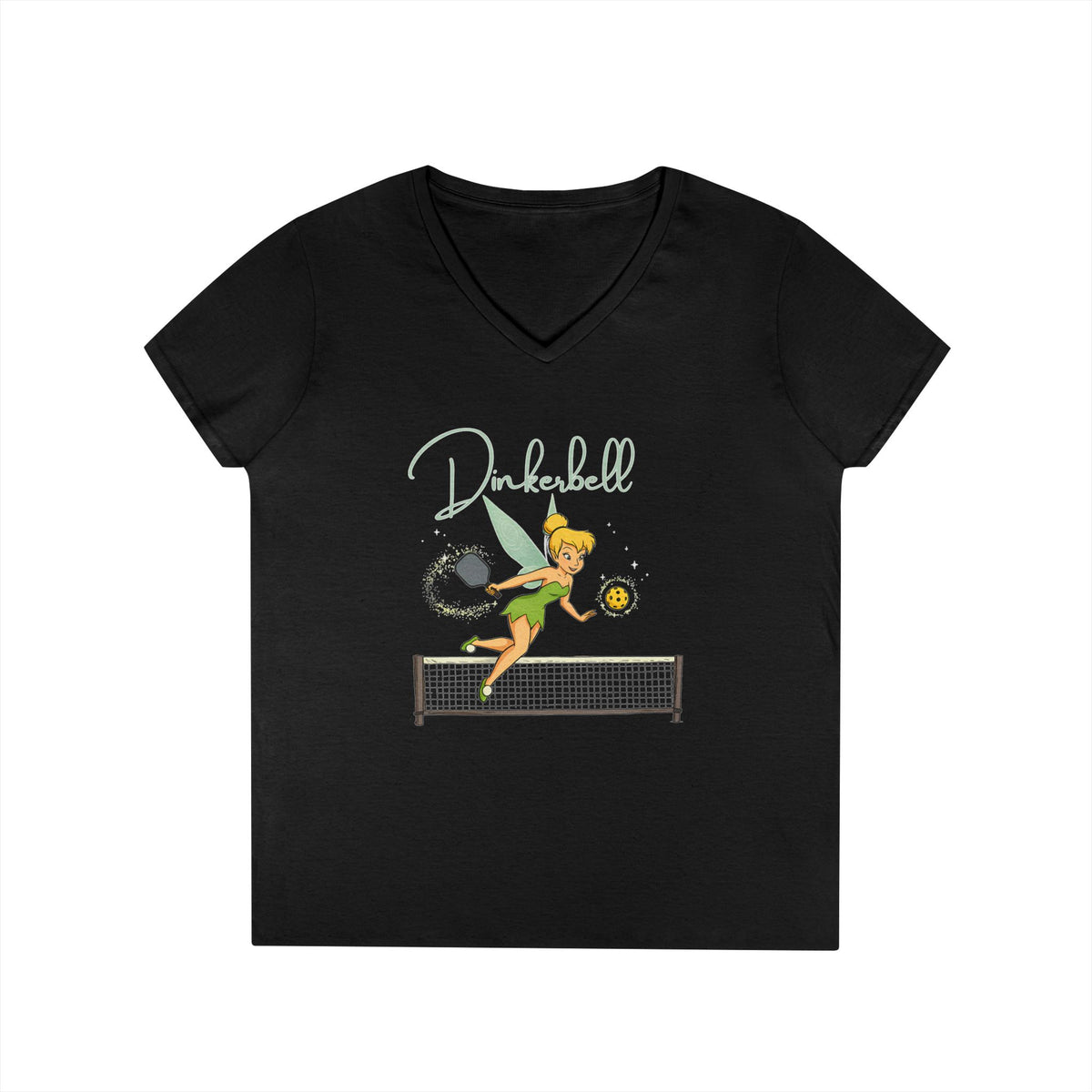Dinkerbell Funny Pickleball Team Name Custom Ladies' V-Neck T-Shirt for Tourney for Doubles Team Pickleball Outfit Pickleball Gear