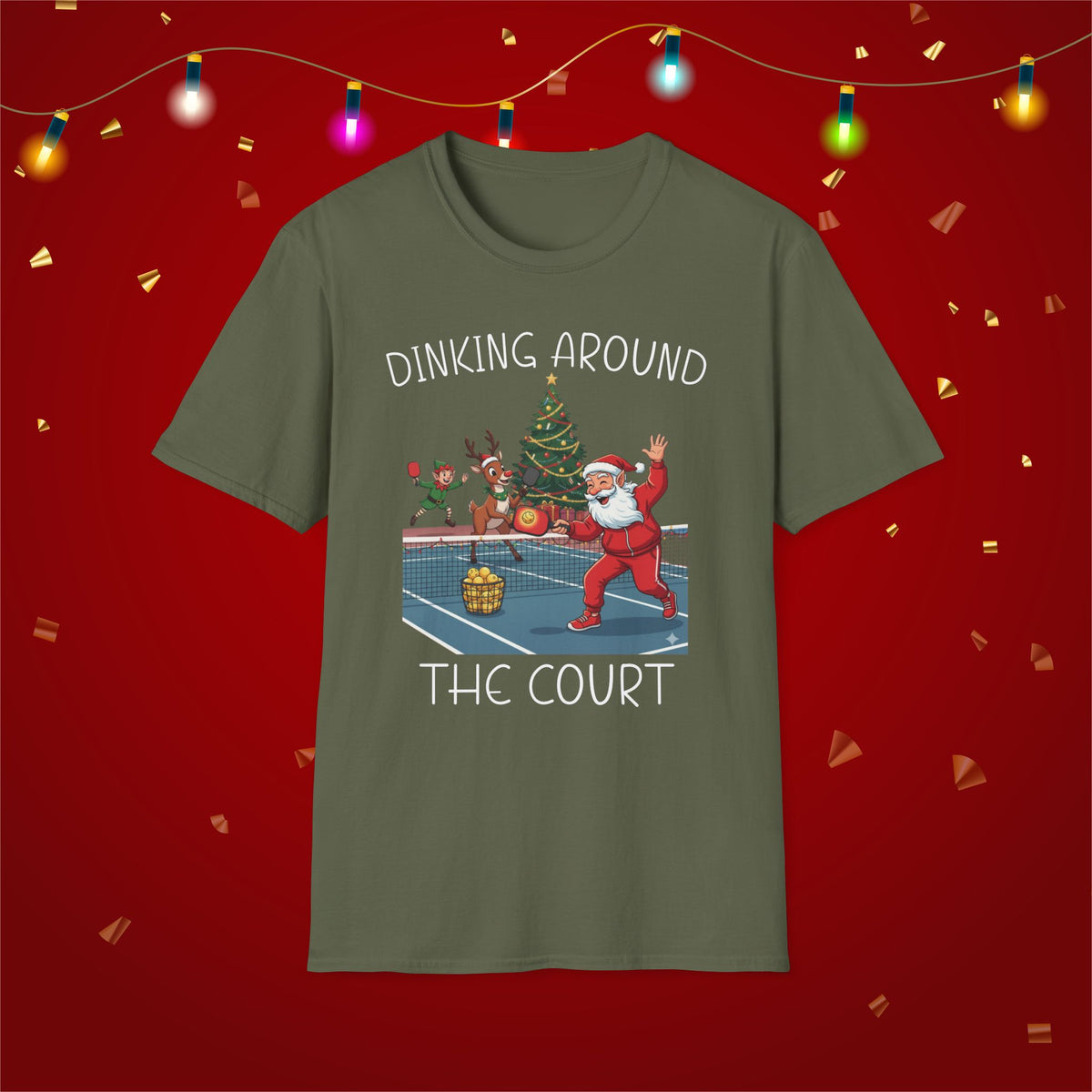 Christmas Pickleball Funny Santa Dinking Around the Court Unisex Softstyle T-Shirt Team Shirt for Mom Grandma Dad Favorite Player Gift Xmas