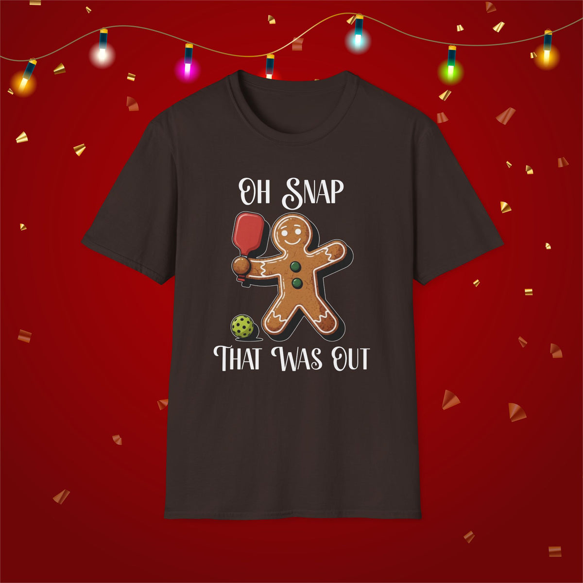 Christmas Pickleball Funny Gingerbread Man Paddle Unisex Softstyle T-Shirt Team Shirt for Mom Grandma Dad Favorite Player Gift Xmas Gift