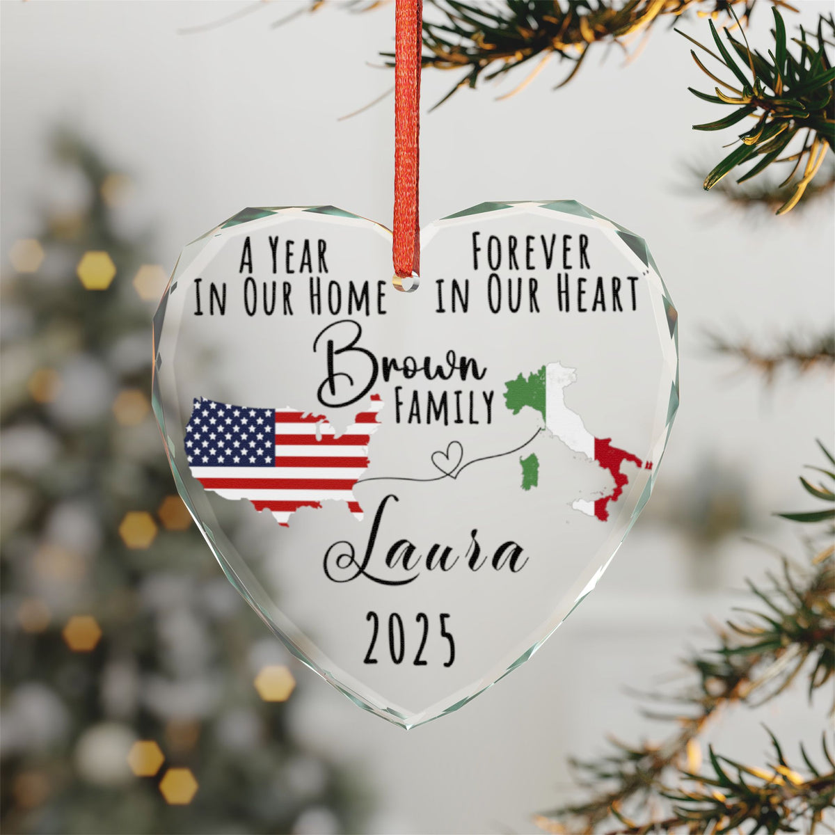 Personalized Long Distance Ornament, Exchange Student Keepsake, Gift For Foreign Exchange Students, Two Countries Ornament, Moving Away Gift