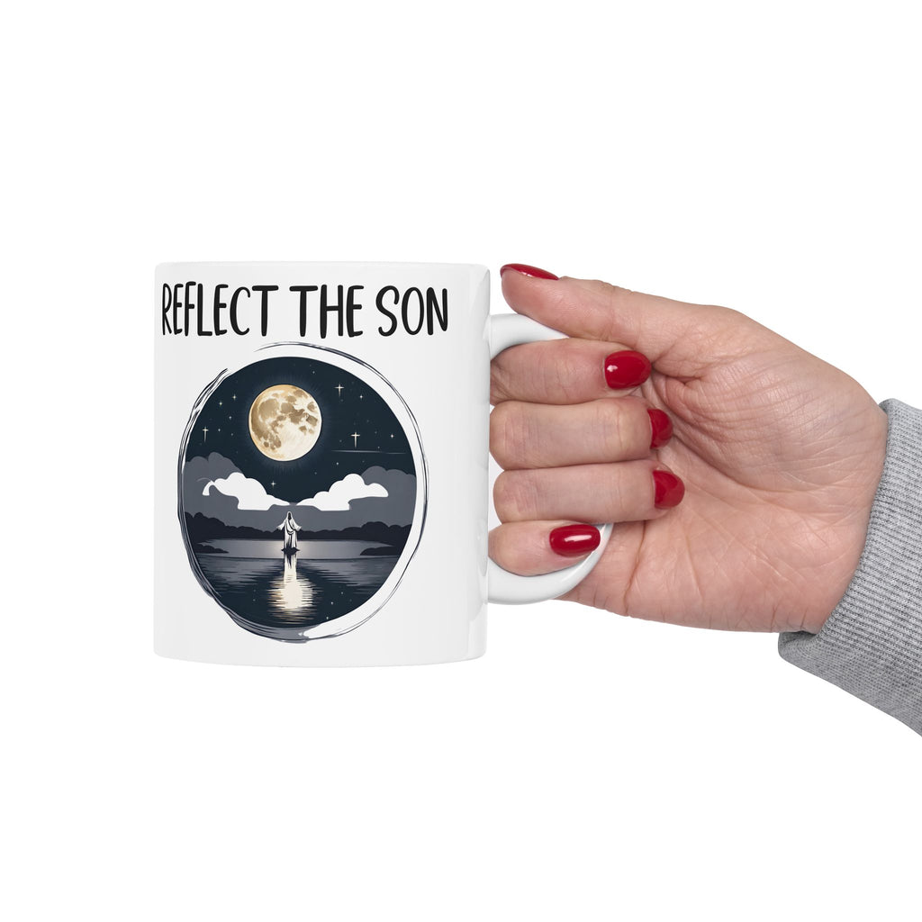 Christian Be the Moon Reflect the Son Jesus Ceramic Mug, (11oz, 15oz) Gift for Mom, Dad, Pastor Gift, Church Small Group, Home Decor