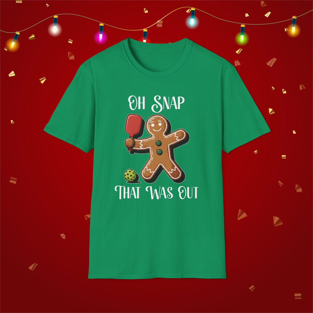 Christmas Pickleball Funny Gingerbread Man Paddle Unisex Softstyle T-Shirt Team Shirt for Mom Grandma Dad Favorite Player Gift Xmas Gift