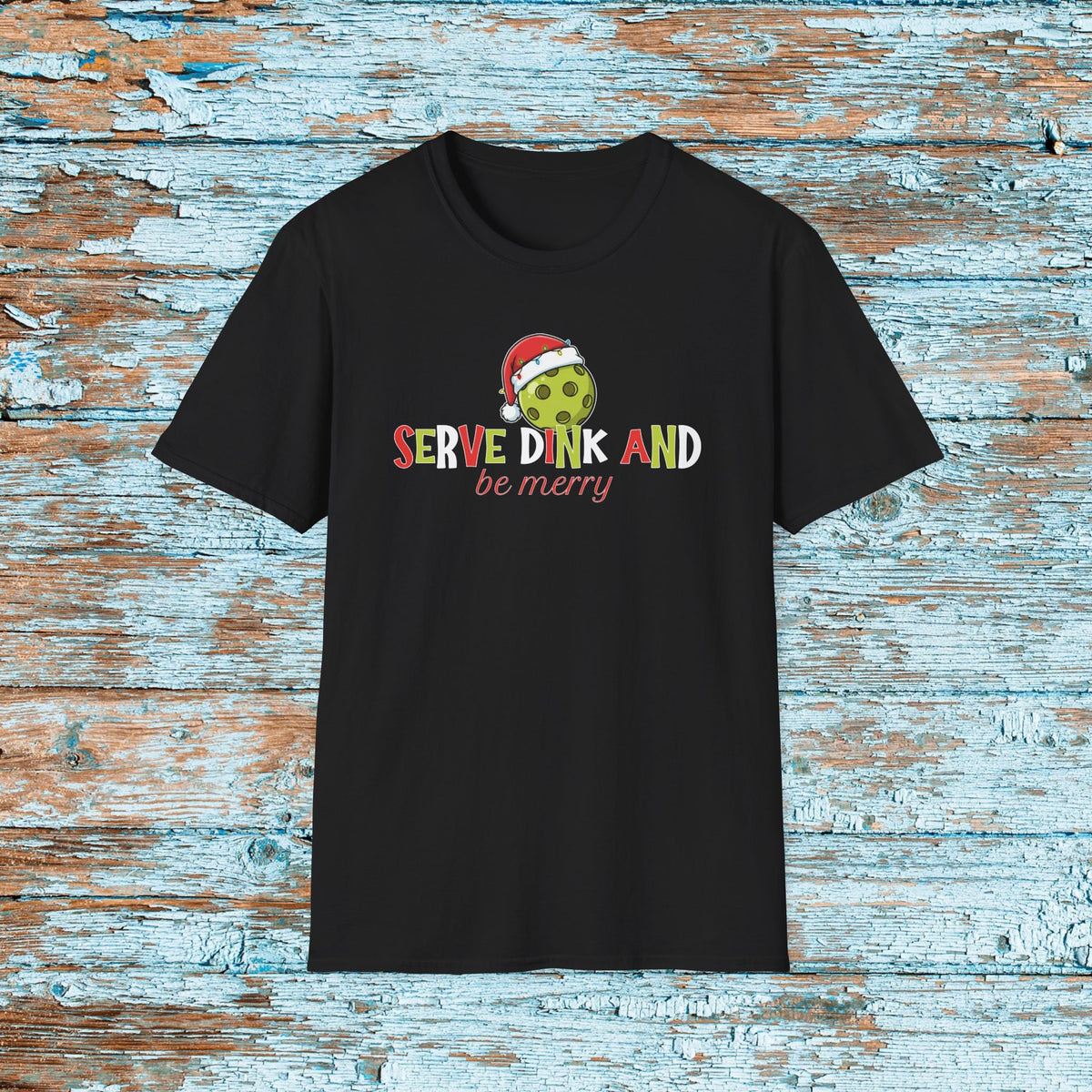 Serve Dink and Be Merry Pickleball Christmas T-Shirt | Santa Hat Pickleball Tee | Funny Holiday Player Gift