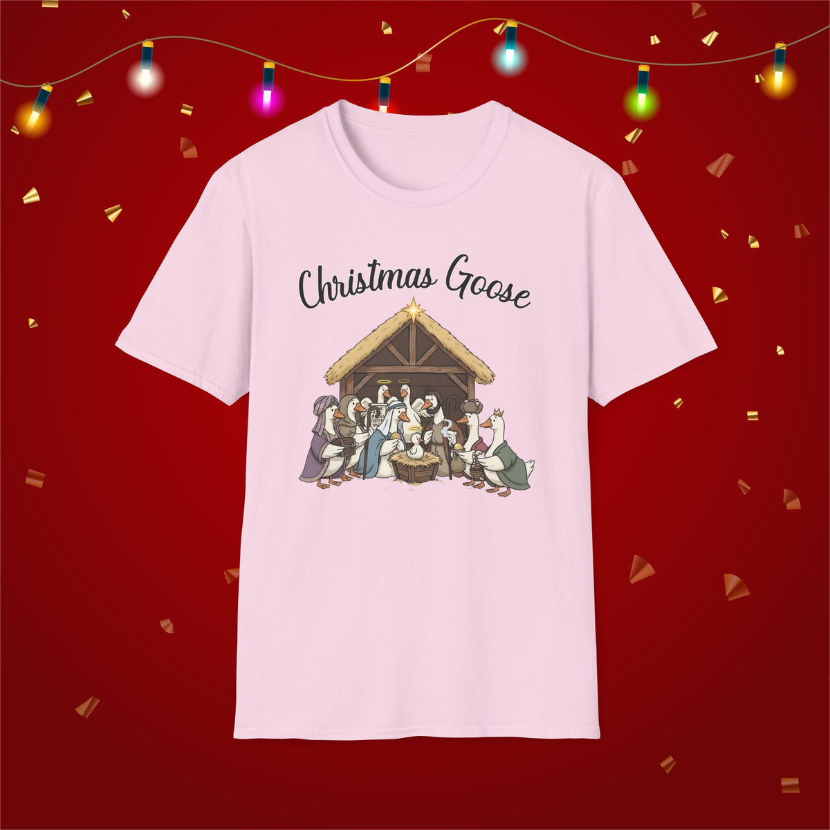 Christmas Goose Nativity Funny Silly Goose Unisex Softstyle T-Shirt Jesus Christian Shirt for Mom Grandma Xmas Manger T-Shirt