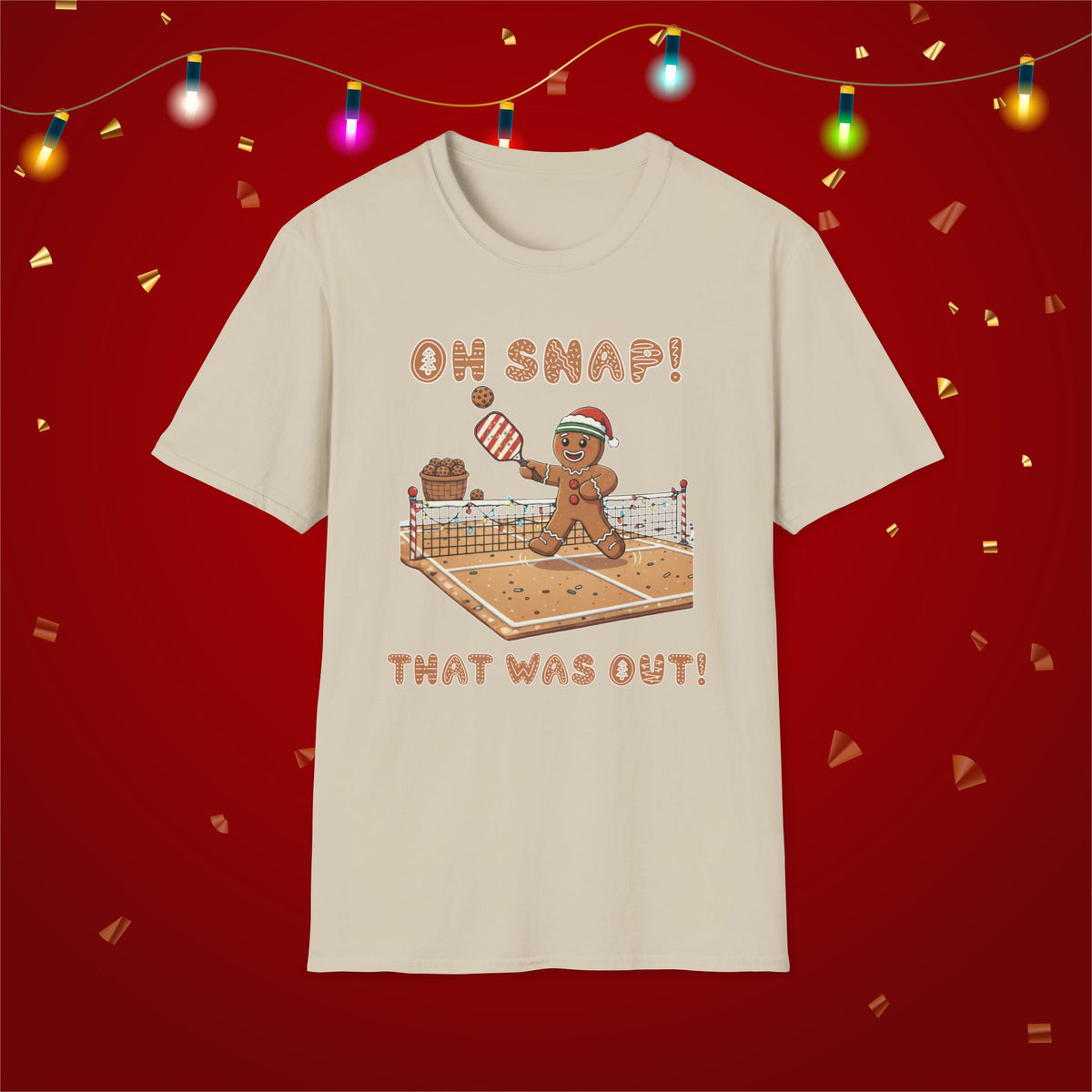 Christmas Pickleball Funny Gingerbread Man Paddle Unisex Softstyle T-Shirt Team Shirt for Mom Grandma Dad Favorite Player Gift Xmas Gift