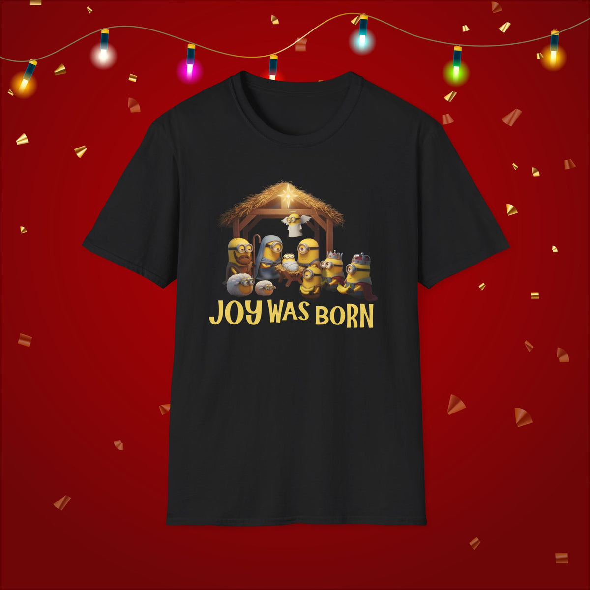 Fun Minion Character Nativity Whimsical Cartoon Christmas Unisex Softstyle T-Shirt Christian Xmas Shirt Family Matching