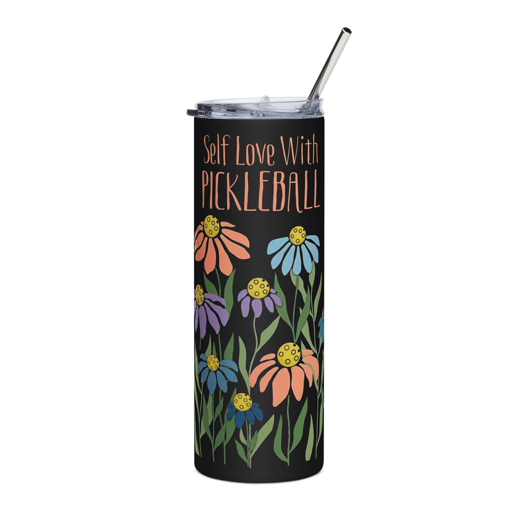 Pickleball Self Love Tumbler, Boho Floral Pickleball Cup, 20oz Stainless Steel Travel Mug, Pickleball Gift for Women, Mom, Grandma, Team