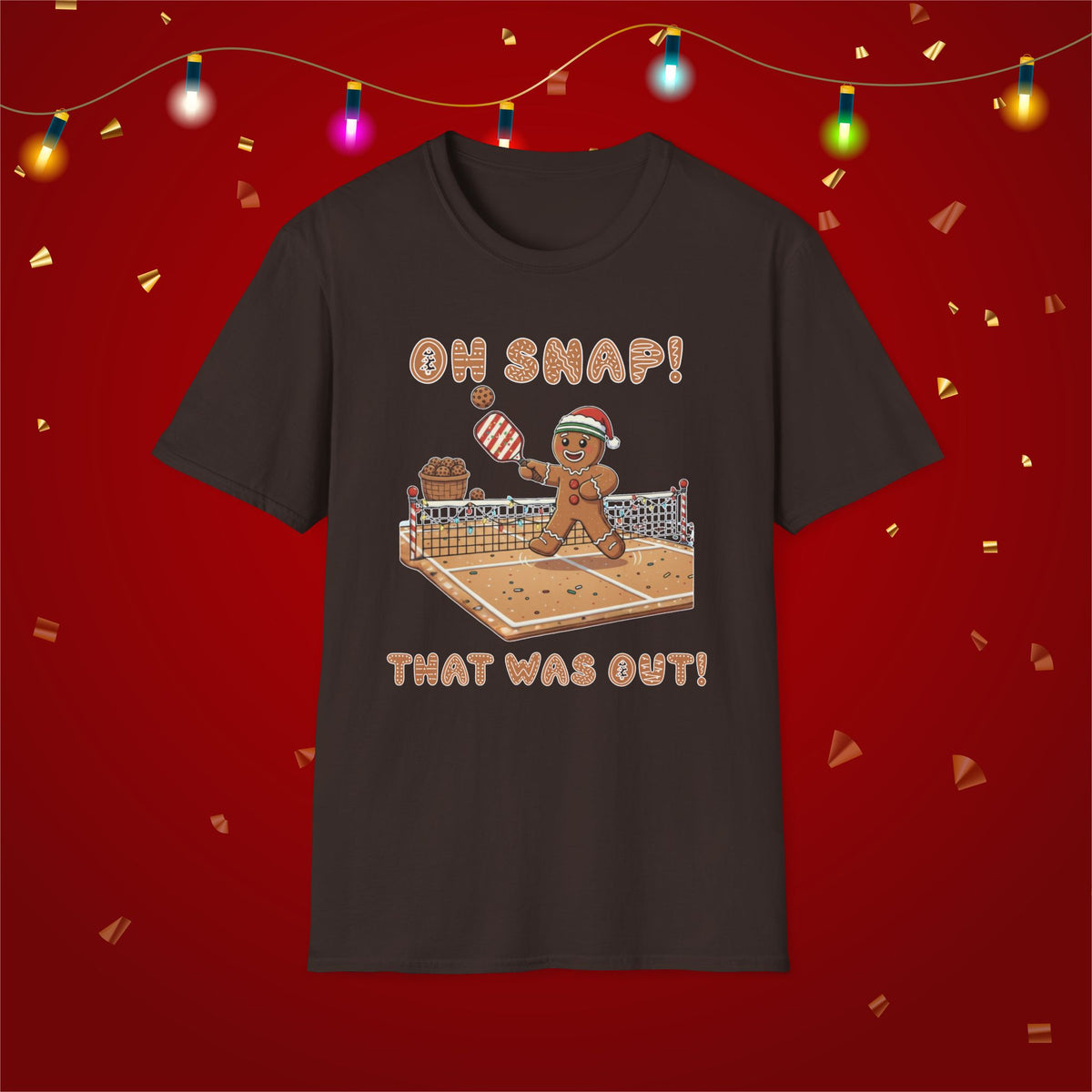 Christmas Pickleball Funny Gingerbread Man Paddle Unisex Softstyle T-Shirt Team Shirt for Mom Grandma Dad Favorite Player Gift Xmas Gift