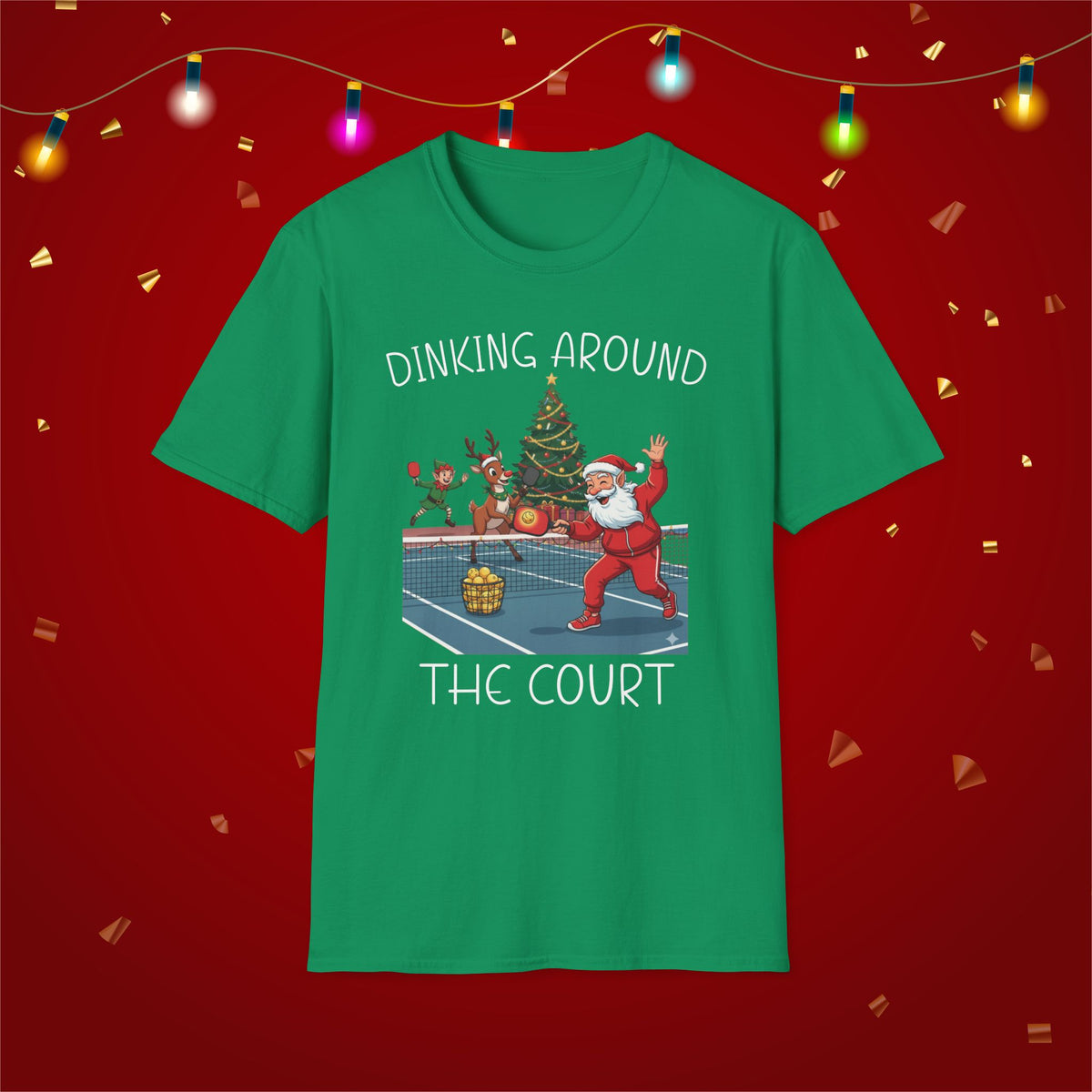 Christmas Pickleball Funny Santa Dinking Around the Court Unisex Softstyle T-Shirt Team Shirt for Mom Grandma Dad Favorite Player Gift Xmas
