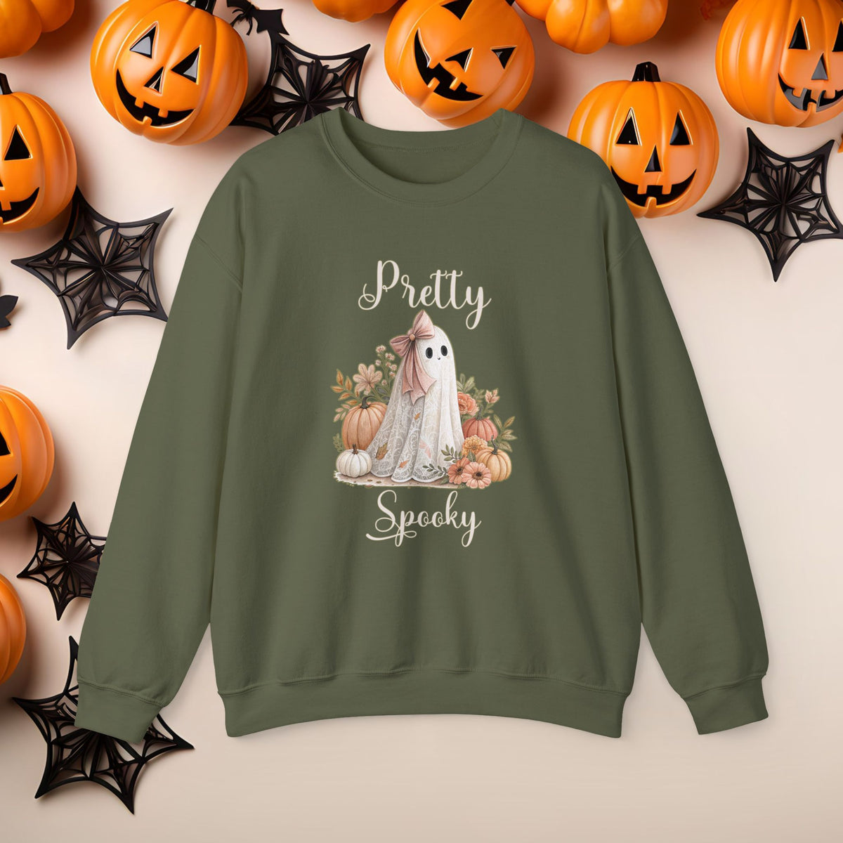 Funny Halloween Lace Ghost Coquette Bow Cute Fall Fun Spooky Pumpkin Cozy Season Sweatshirt
