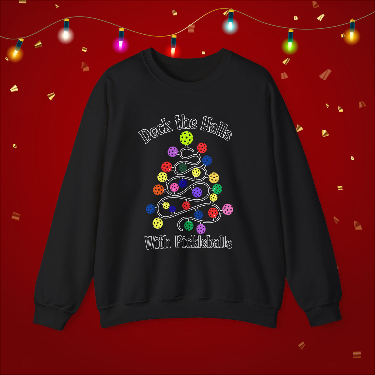 Deck the Halls With Pickleballs Funny Unisex Heavy Blend™ Crewneck Sweatshirt