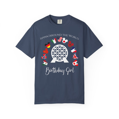 Birthday Girl Custom Disney Epcot World Tour Birthday Comfort Colors Shirt, Drink Around The World, World Traveler Food and Wine