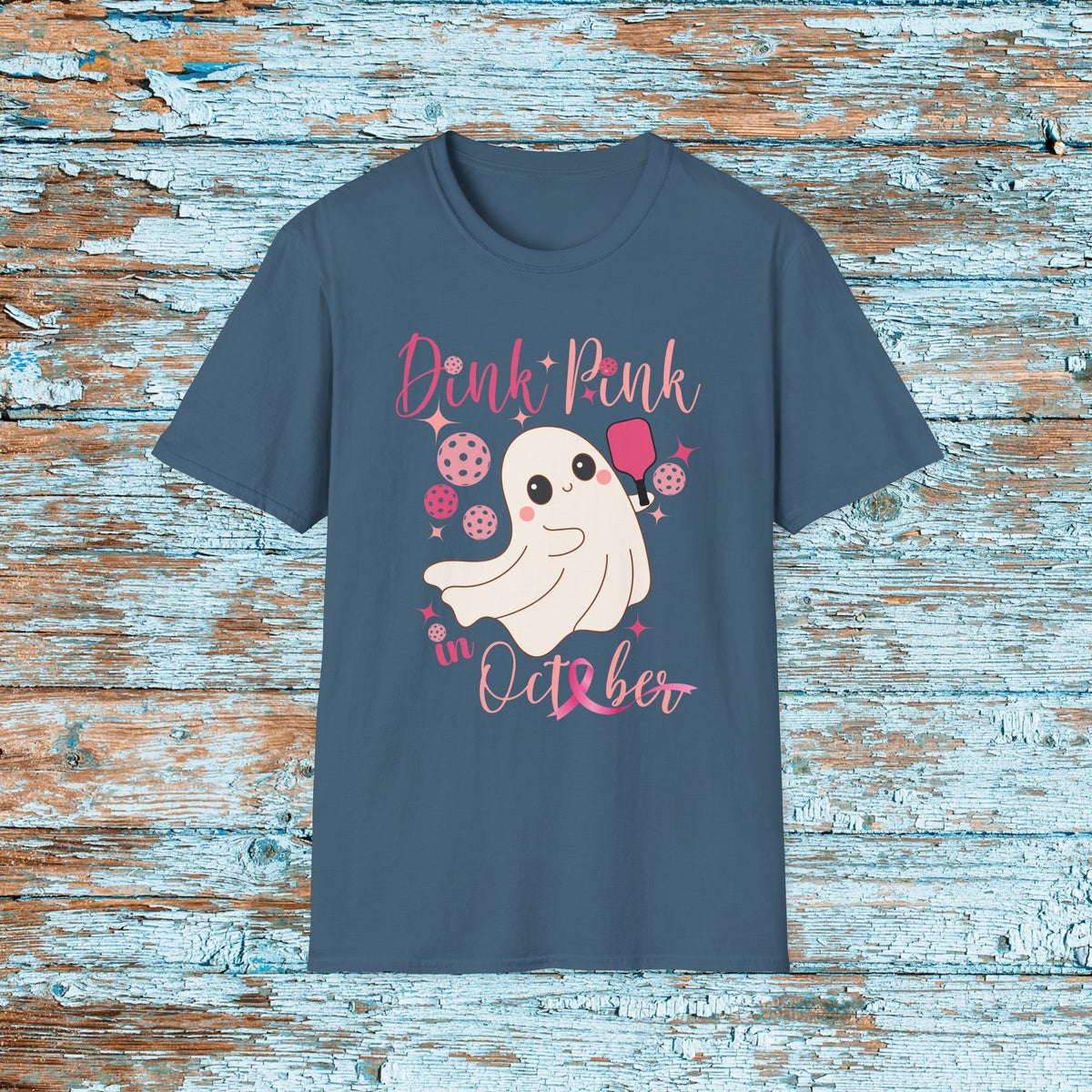 Pickleball Dink Pink in October Breast Cancer Ghost T-Shirt Pickleball Shirt for Her Gift for Mom Team Pickleball Lover Player Support Shirt