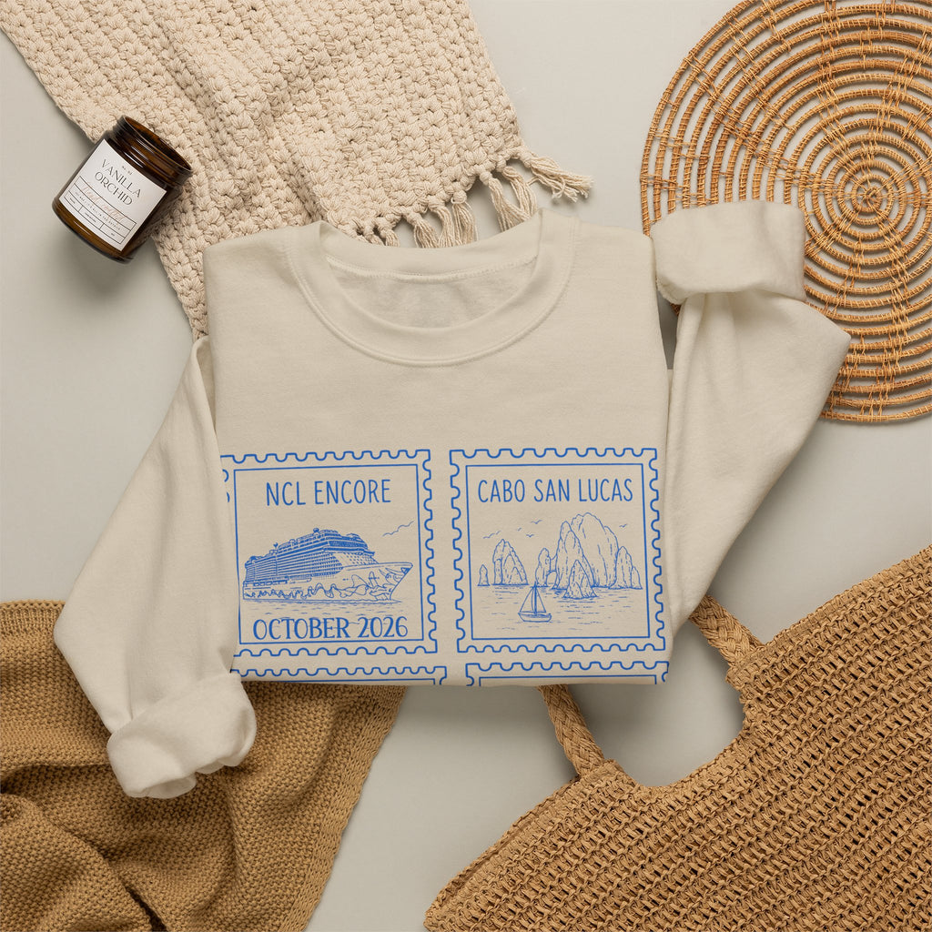 Custom Matching Cruise Sweatshirt, Stamp Aesthetic, Personalized Destination, Matching Family Shirt