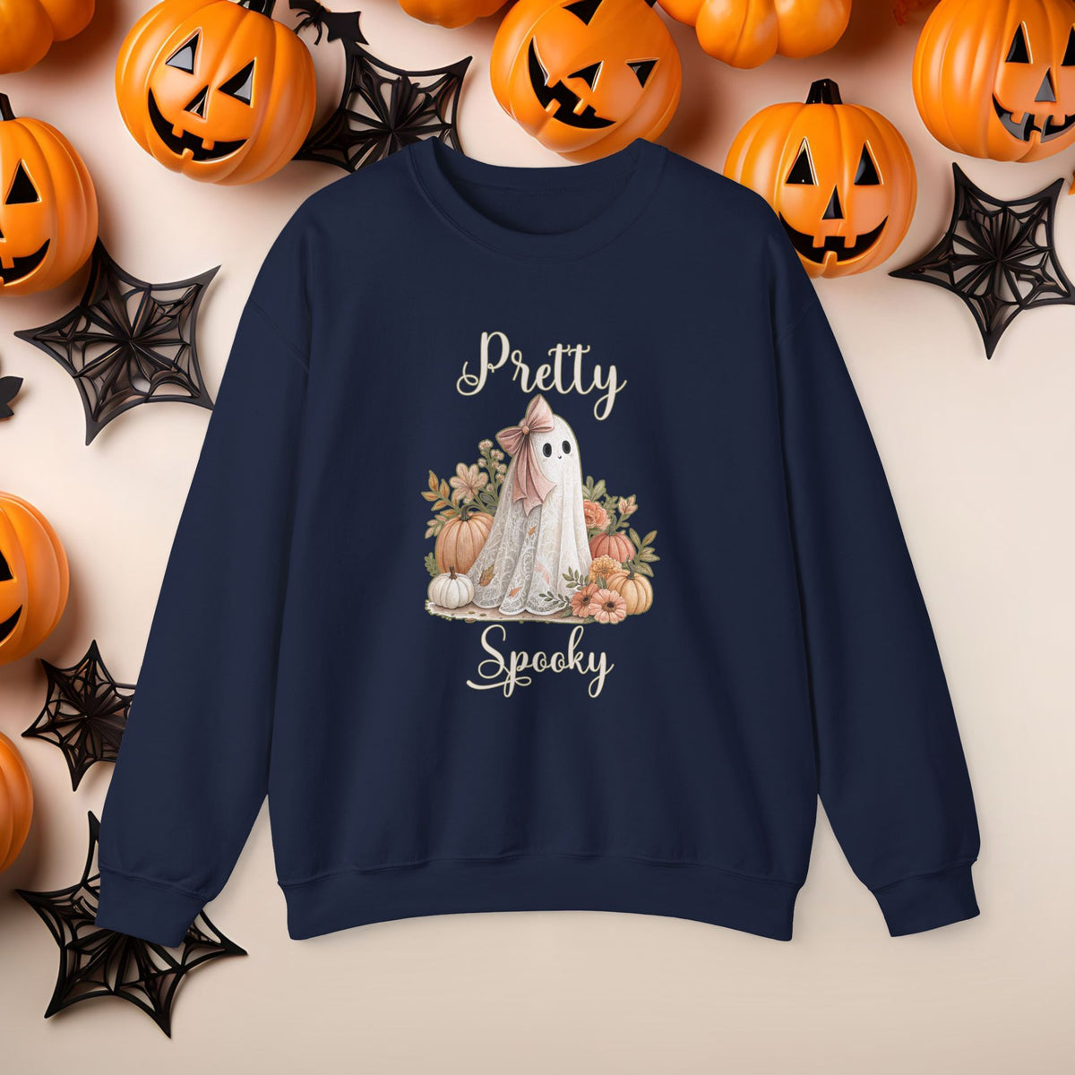 Funny Halloween Lace Ghost Coquette Bow Cute Fall Fun Spooky Pumpkin Cozy Season Sweatshirt