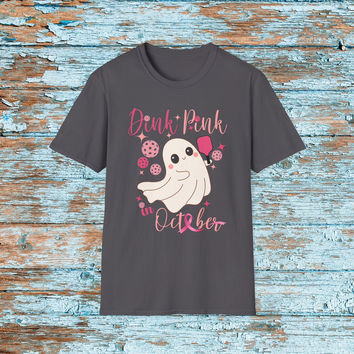 Pickleball Dink Pink in October Breast Cancer Ghost T-Shirt Pickleball Shirt for Her Gift for Mom Team Pickleball Lover Player Support Shirt
