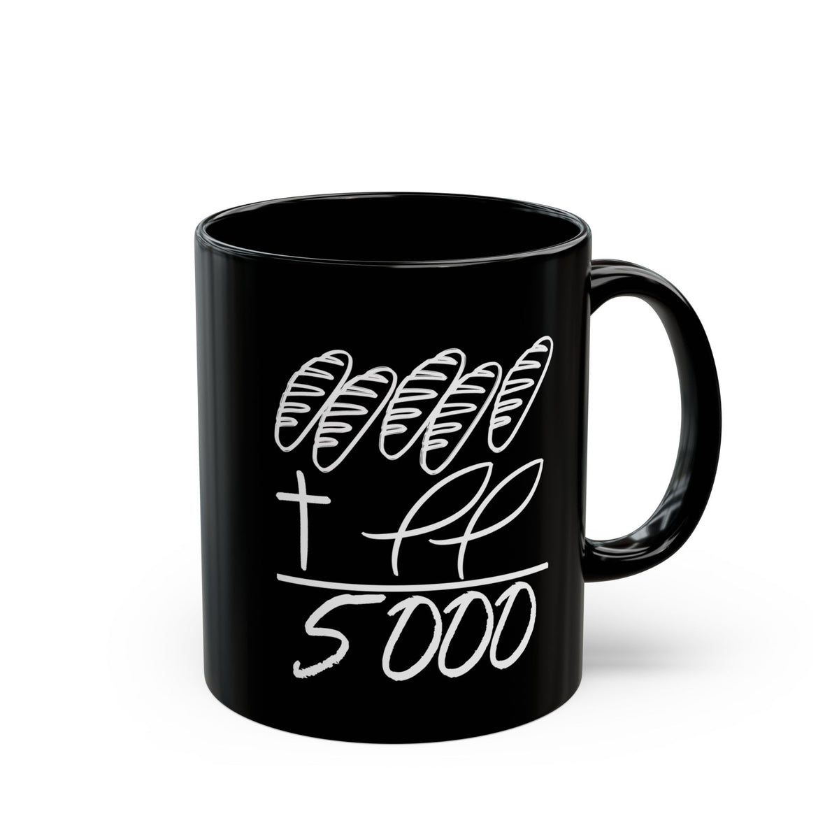 Jesus Math 5 Loves Plus 2 Fish = 5000 Black Mug (11oz, 15oz) Jesus Feeds the 5000 Easter Jesus Church Pastor Mug Easter Small Group Gift