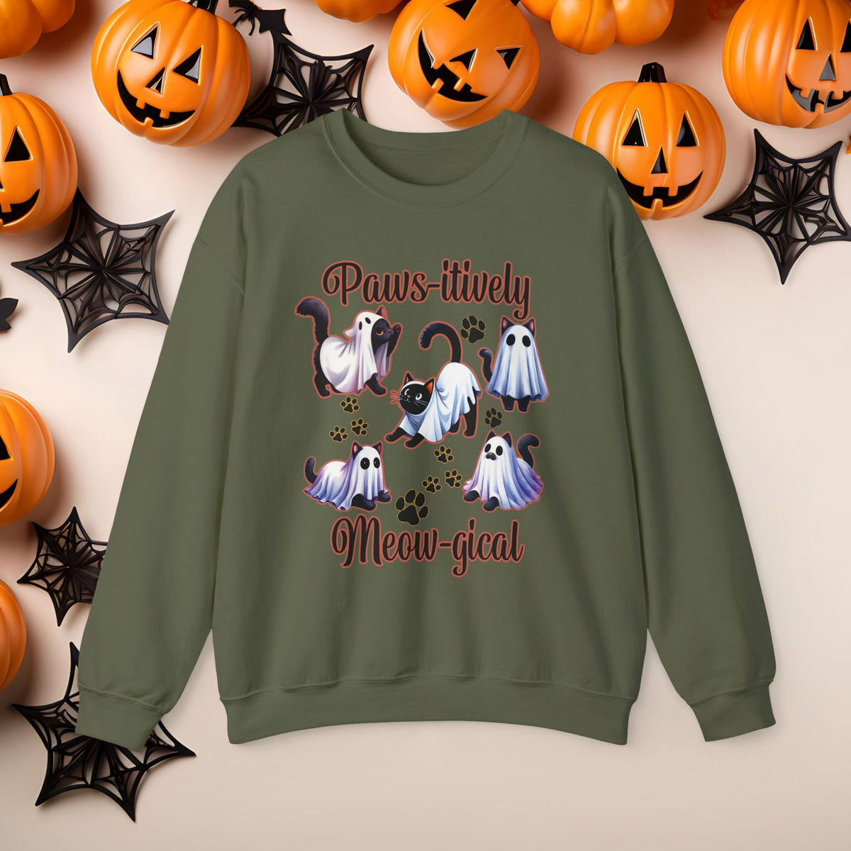 Funny Halloween Cat Ghost Crewneck Cute Fall Fun Spooky Pumpkin Cozy Season Sweatshirt