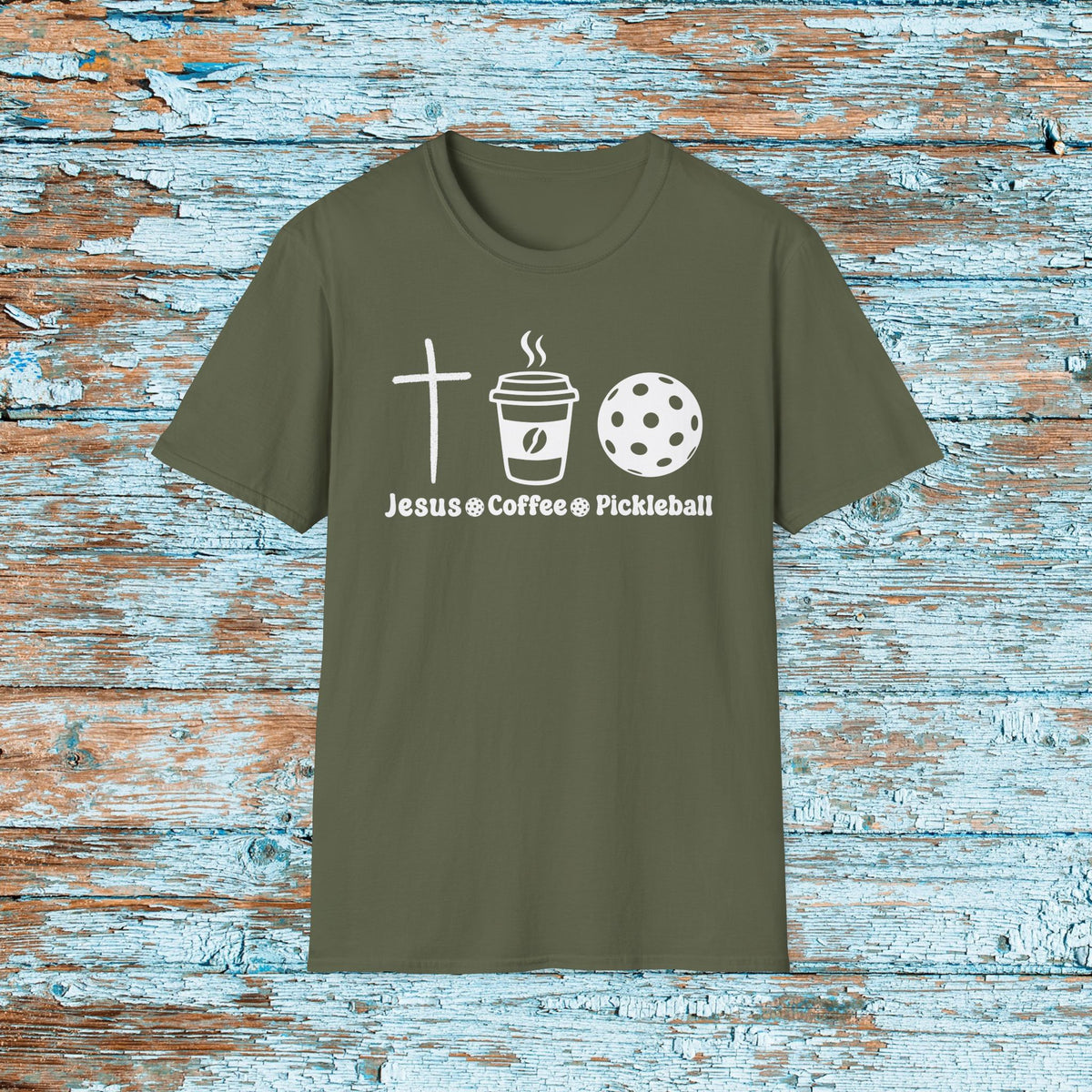 Jesus Coffee and Pickleball T-Shirt | Christian Pickleball Shirt | Faith Coffee Sports Tee for Women and Men