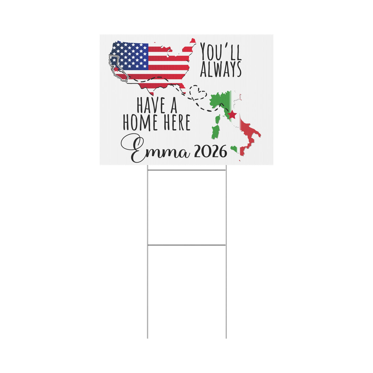 Custom Exchange Student Welcome Yard Sign, Personalized Two Country Host Family Sign, Student Name & Year Outdoor Decor