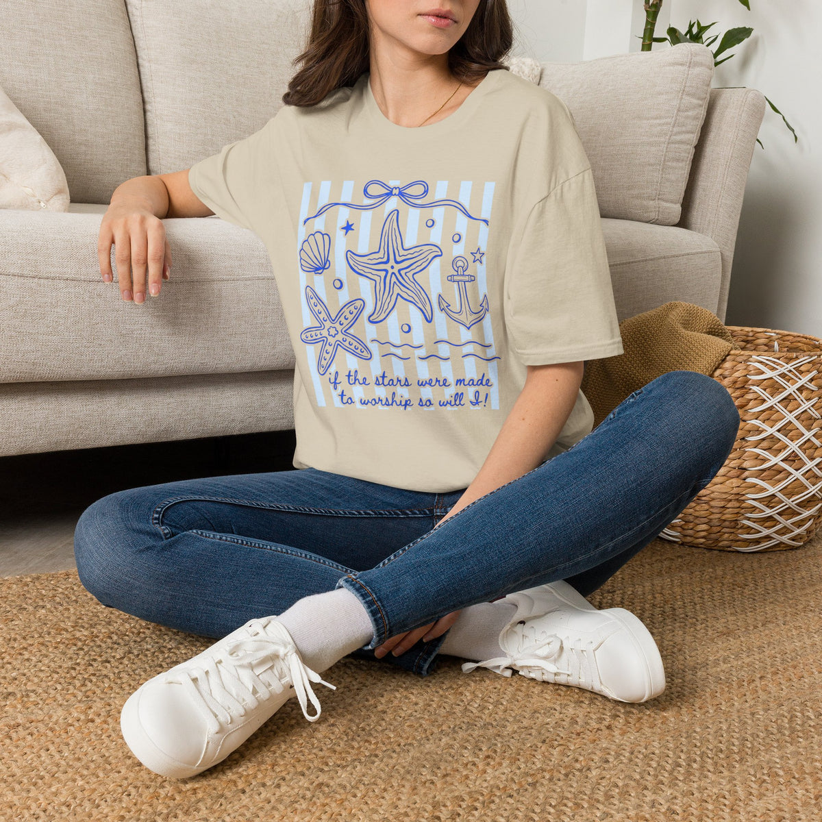 If the Stars Were Made to Worship So Will I T-Shirt | Christian Nautical Starfish Anchor