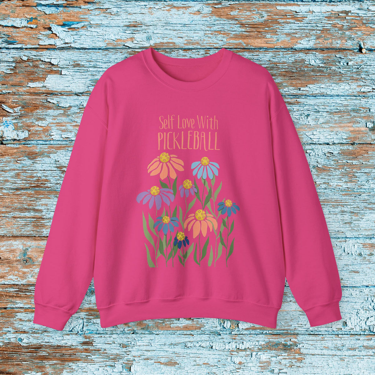 Self Love With Pickleball Sweater Sweatshirt, Boho Pickleball Crewneck, Floral Pickleball Shirt, Pickleball Gift for Women, Gildan 18000