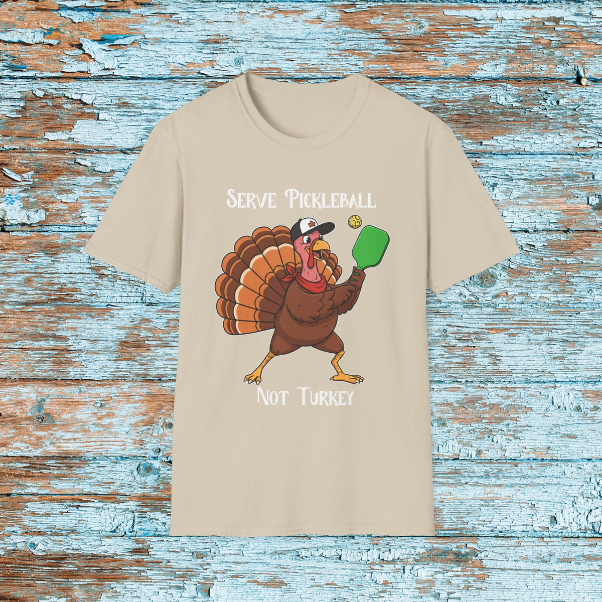 Thanksgiving Pickleball Funny Turkey Paddle Unisex Softstyle T-Shirt Team Shirt for Mom Grandma Dad Favorite Player Gift Matching Shirt