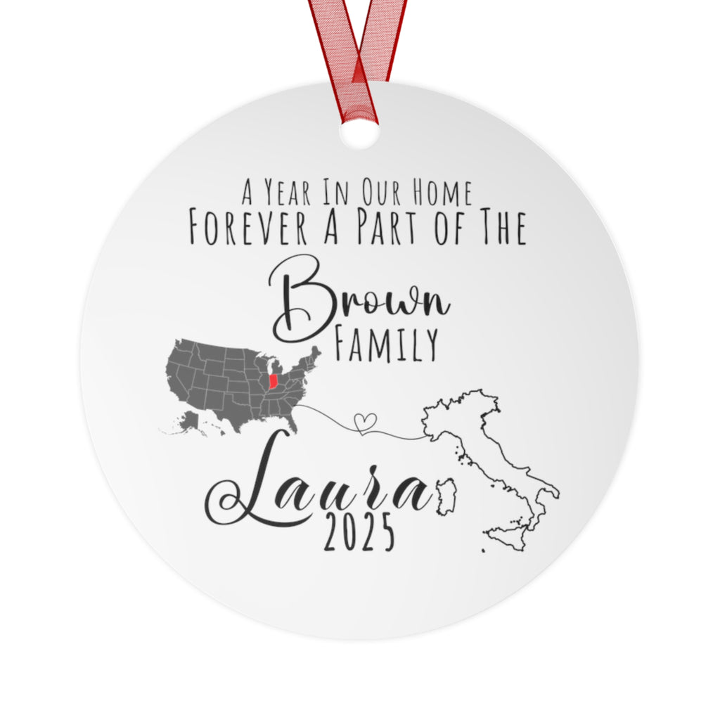 Custom Exchange Student Metal Ornament Personalized Long Distance Select Two Countries to Print Fully Customizable Print Both Sides Keepsake