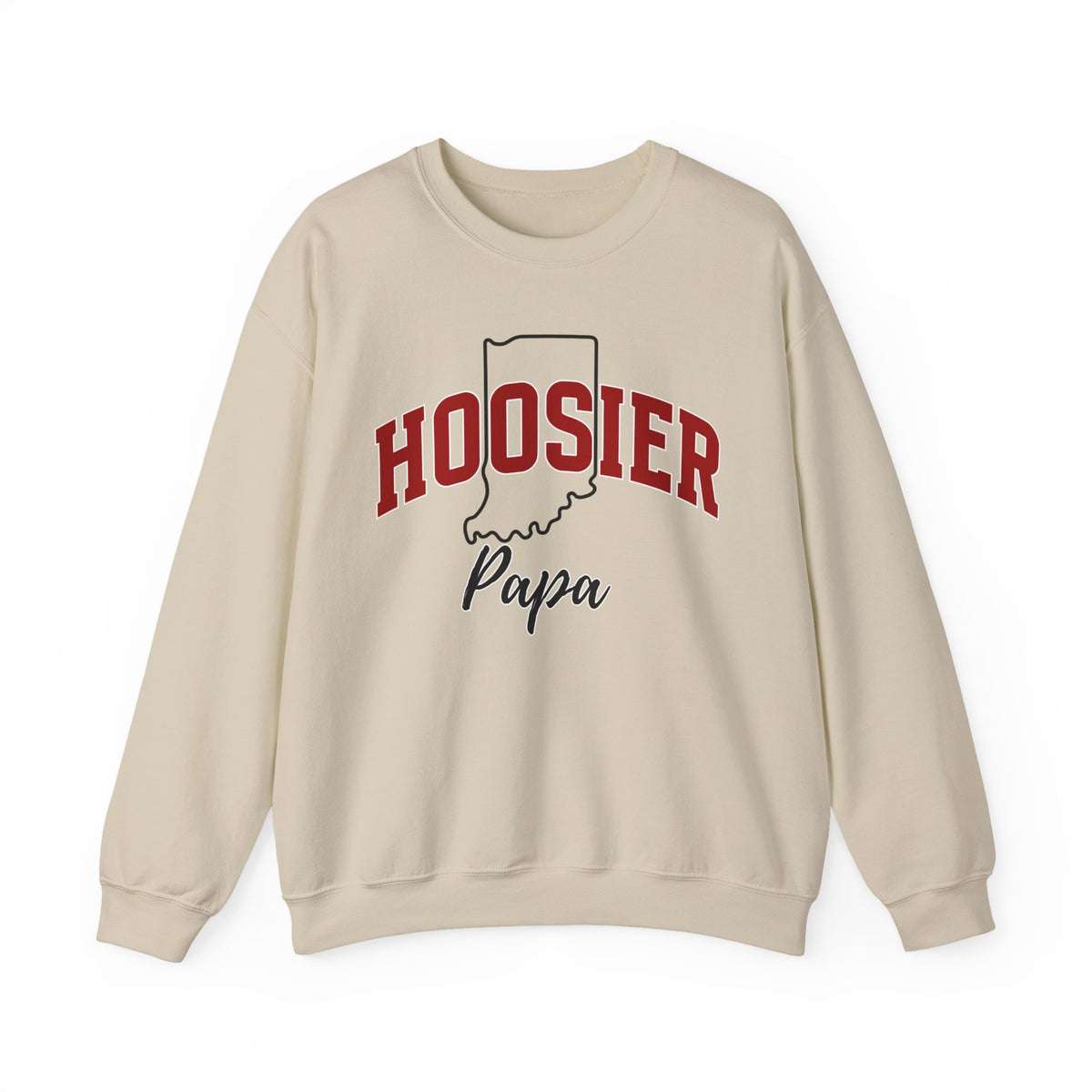 Custom Hoosier Papa, Indiana Pride, University School Sweater, Fun Dad Shirt, Freshman Dad Gift, Unisex Heavy Blend™ Crewneck Sweatshirt