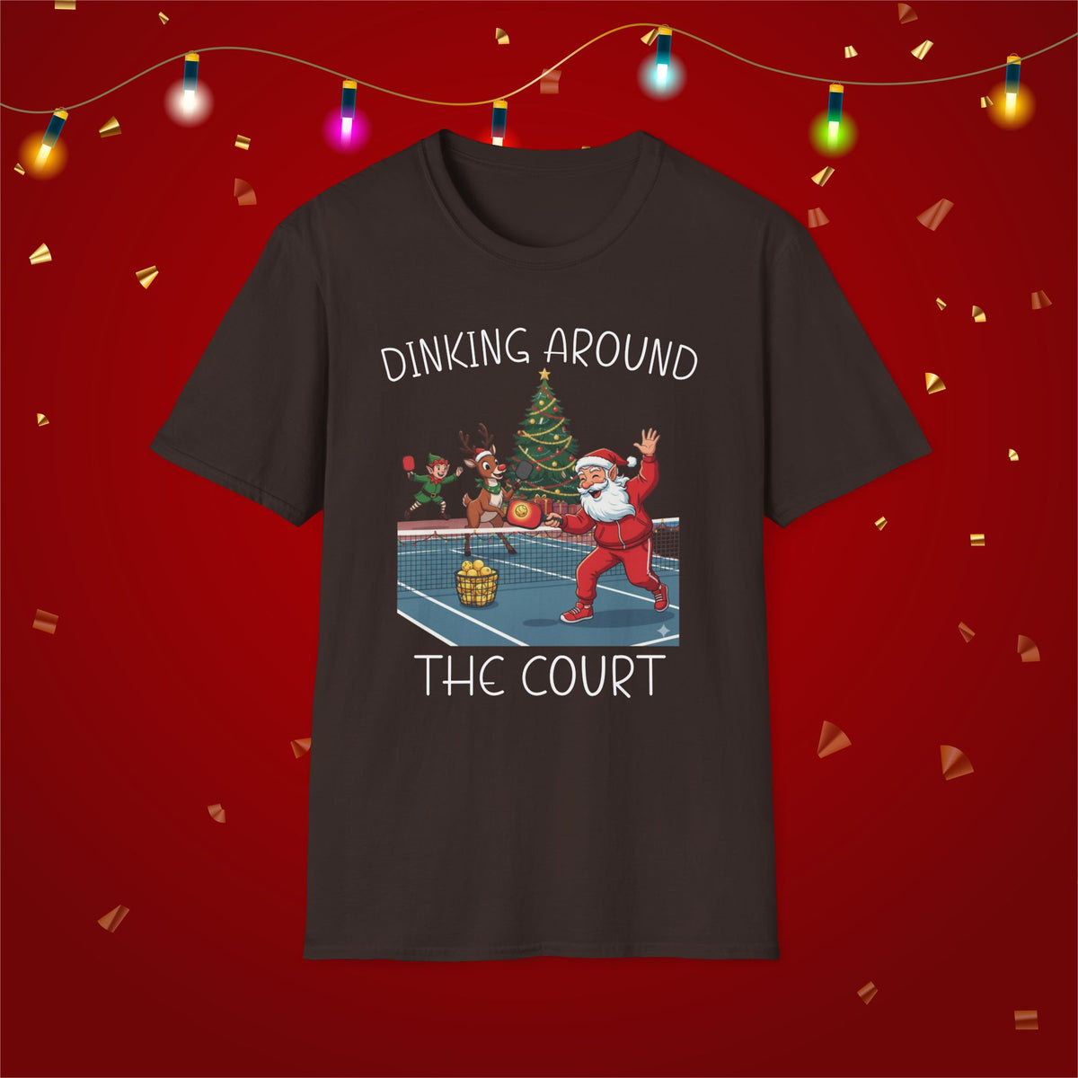 Christmas Pickleball Funny Santa Dinking Around the Court Unisex Softstyle T-Shirt Team Shirt for Mom Grandma Dad Favorite Player Gift Xmas