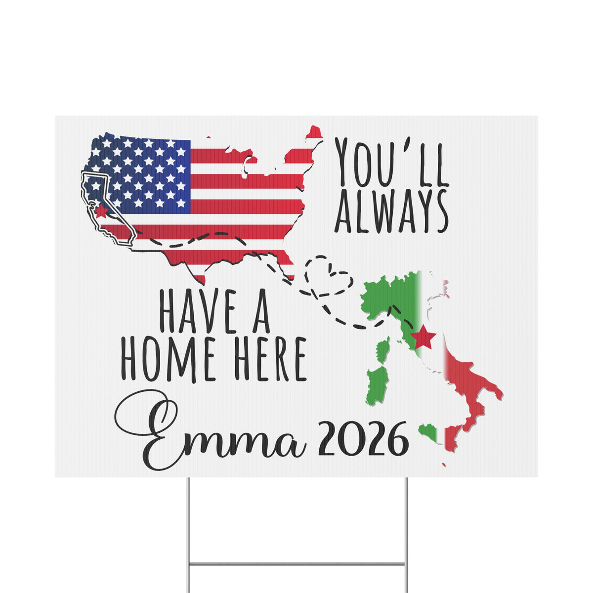 Custom Exchange Student Welcome Yard Sign, Personalized Two Country Host Family Sign, Student Name & Year Outdoor Decor