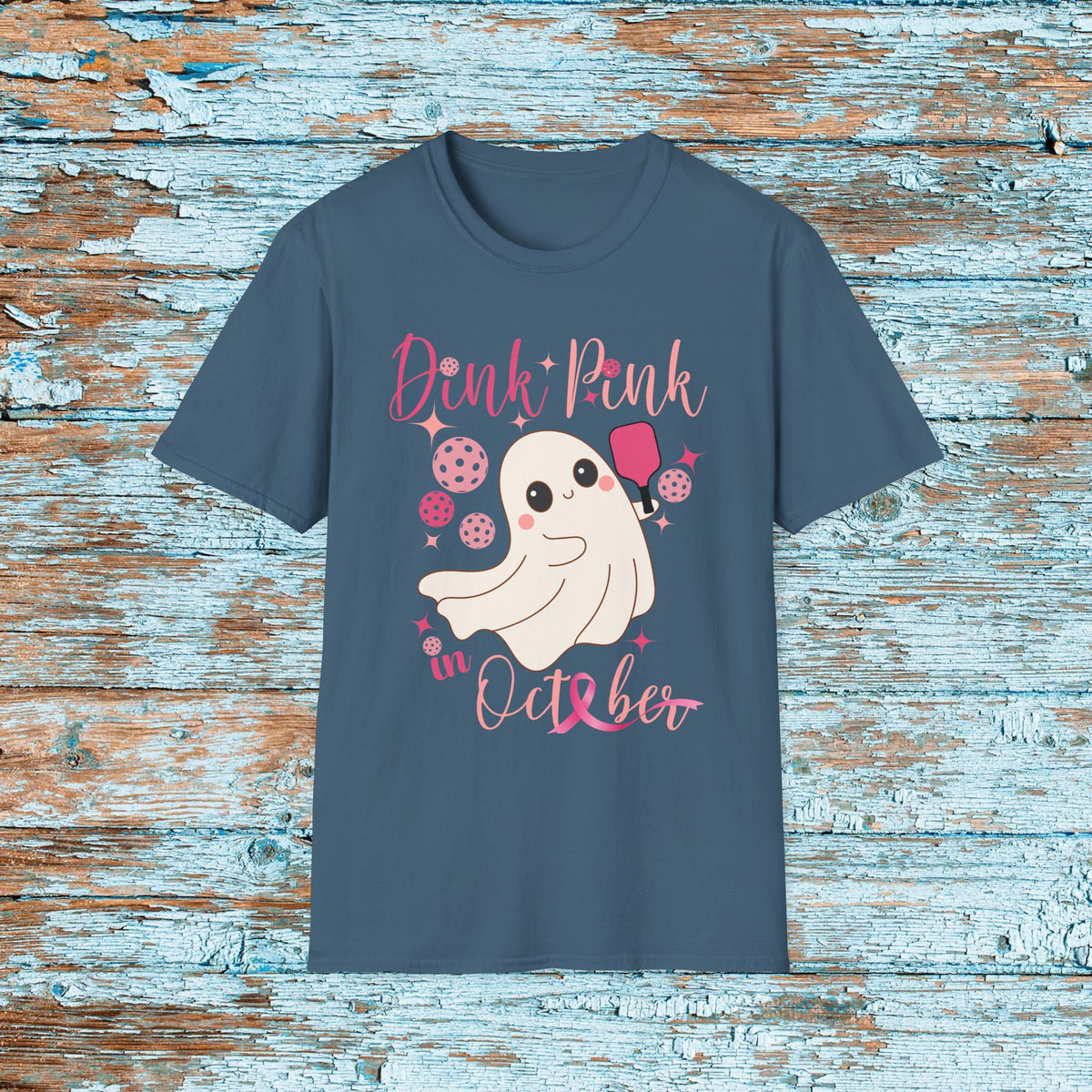 Pickleball Dink Pink in October Breast Cancer Ghost T-Shirt Pickleball Shirt for Her Gift for Mom Team Pickleball Lover Player Support Shirt