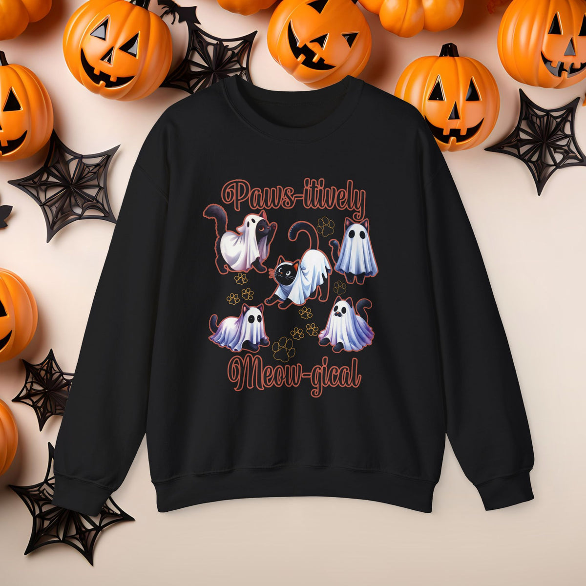 Funny Halloween Cat Ghost Crewneck Cute Fall Fun Spooky Pumpkin Cozy Season Sweatshirt