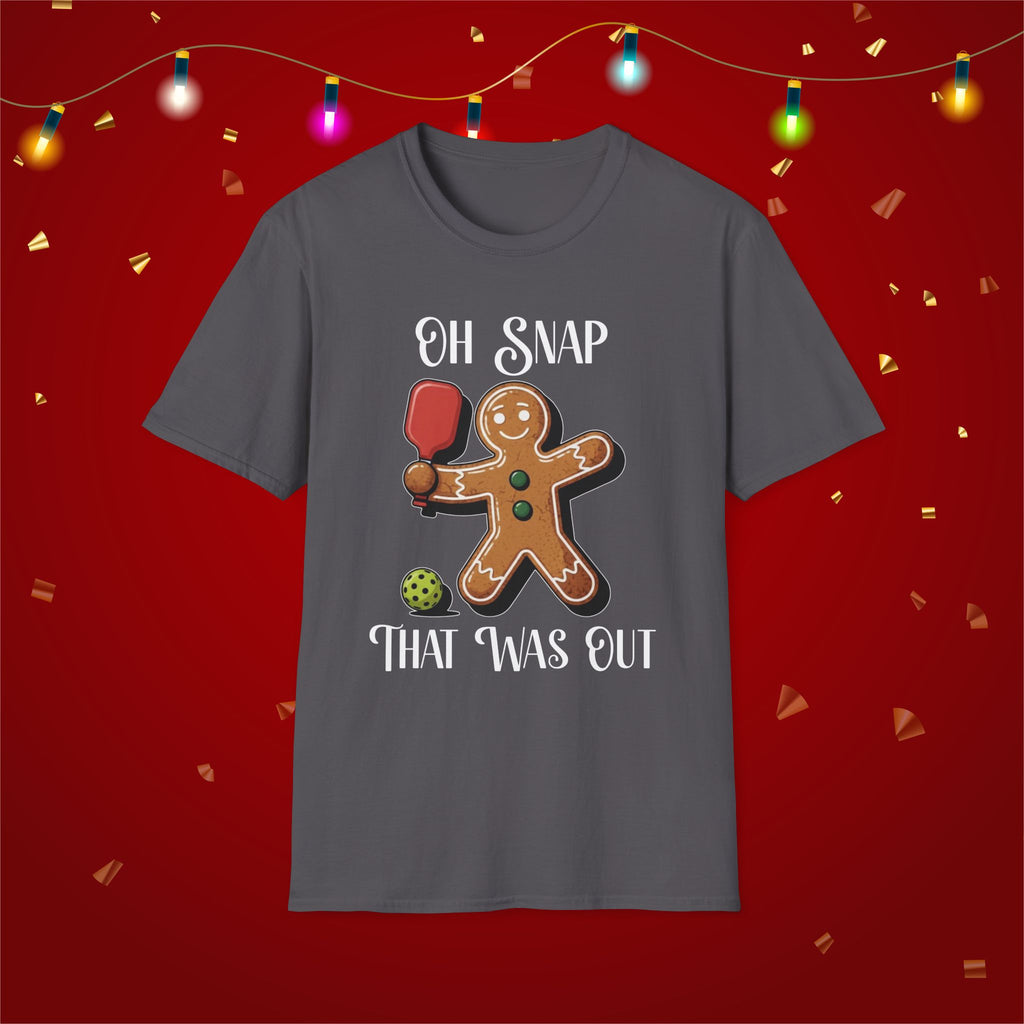 Christmas Pickleball Funny Gingerbread Man Paddle Unisex Softstyle T-Shirt Team Shirt for Mom Grandma Dad Favorite Player Gift Xmas Gift