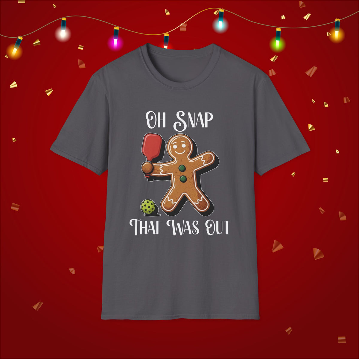 Christmas Pickleball Funny Gingerbread Man Paddle Unisex Softstyle T-Shirt Team Shirt for Mom Grandma Dad Favorite Player Gift Xmas Gift