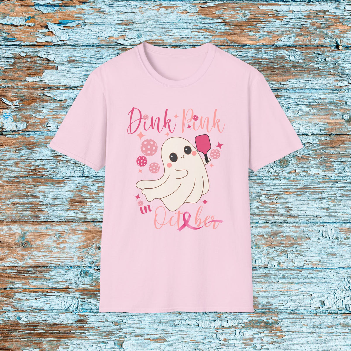Pickleball Dink Pink in October Breast Cancer Ghost T-Shirt Pickleball Shirt for Her Gift for Mom Team Pickleball Lover Player Support Shirt