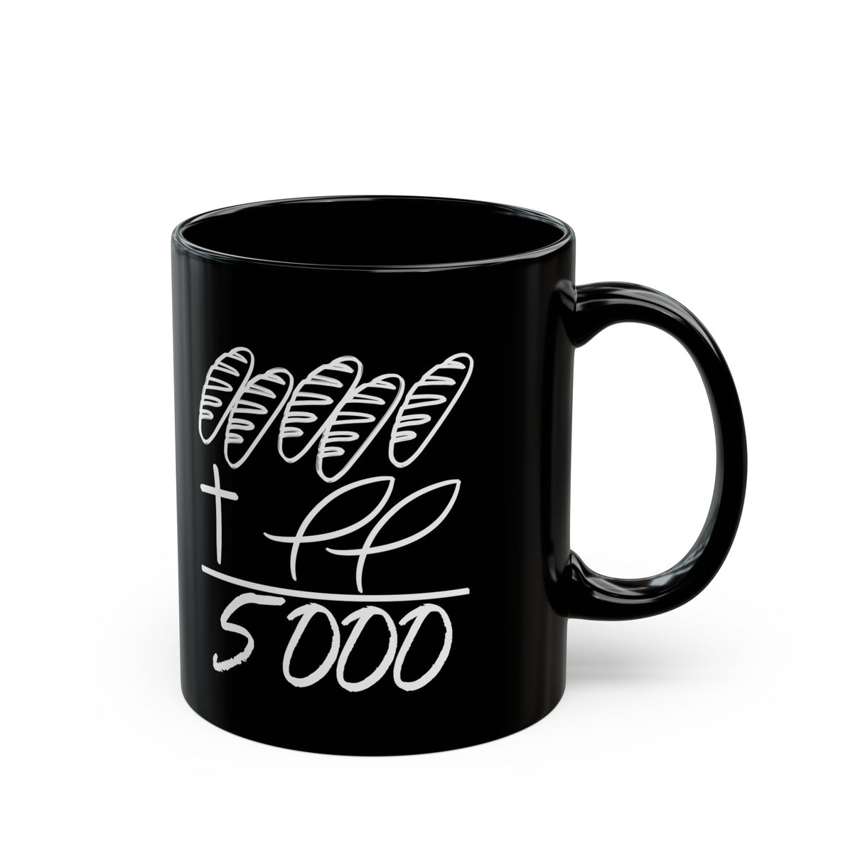 Jesus Math 5 Loves Plus 2 Fish = 5000 Black Mug (11oz, 15oz) Jesus Feeds the 5000 Easter Jesus Church Pastor Mug Easter Small Group Gift