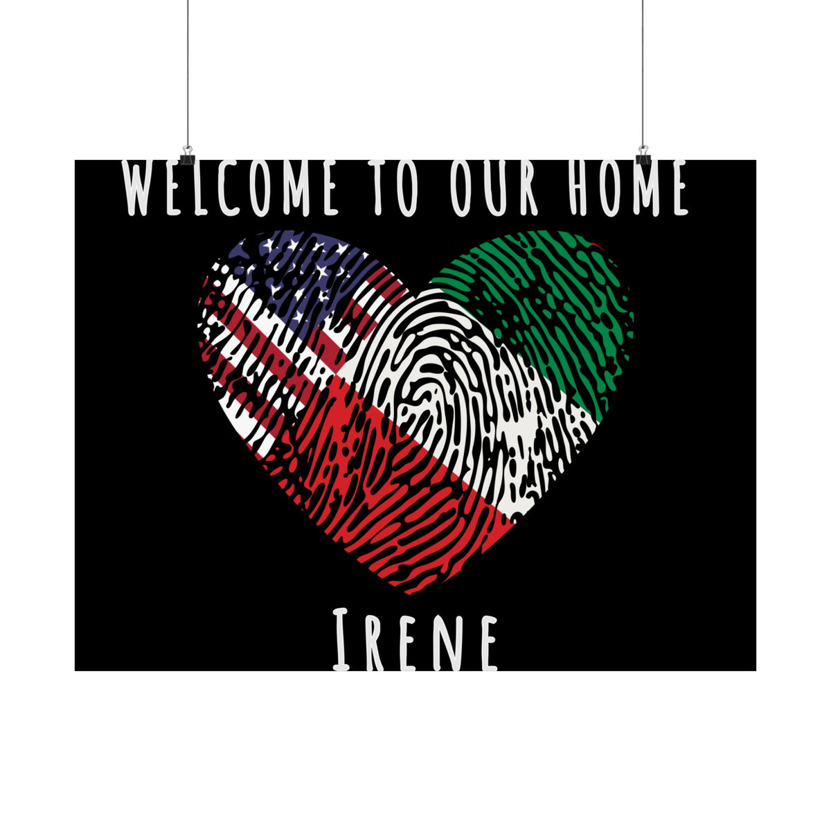 Exchange Student Welcome Airport Poster Custom Matte Horizontal Poster to Personalize with Any Two Flags Phrase and Name Dorm Room Decor