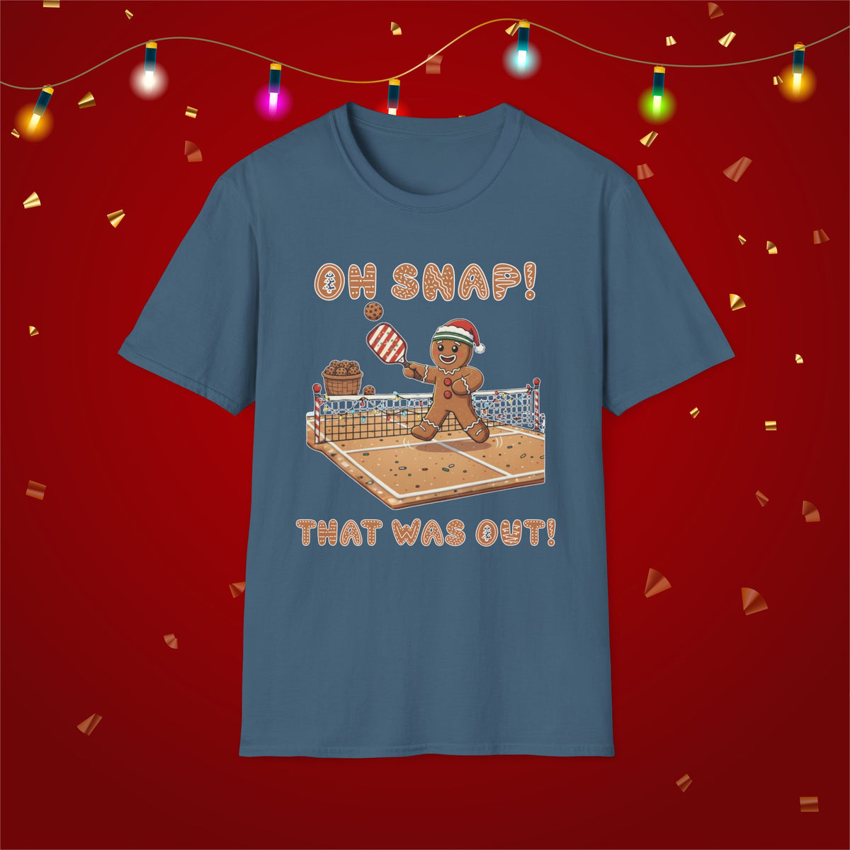 Christmas Pickleball Funny Gingerbread Man Paddle Unisex Softstyle T-Shirt Team Shirt for Mom Grandma Dad Favorite Player Gift Xmas Gift