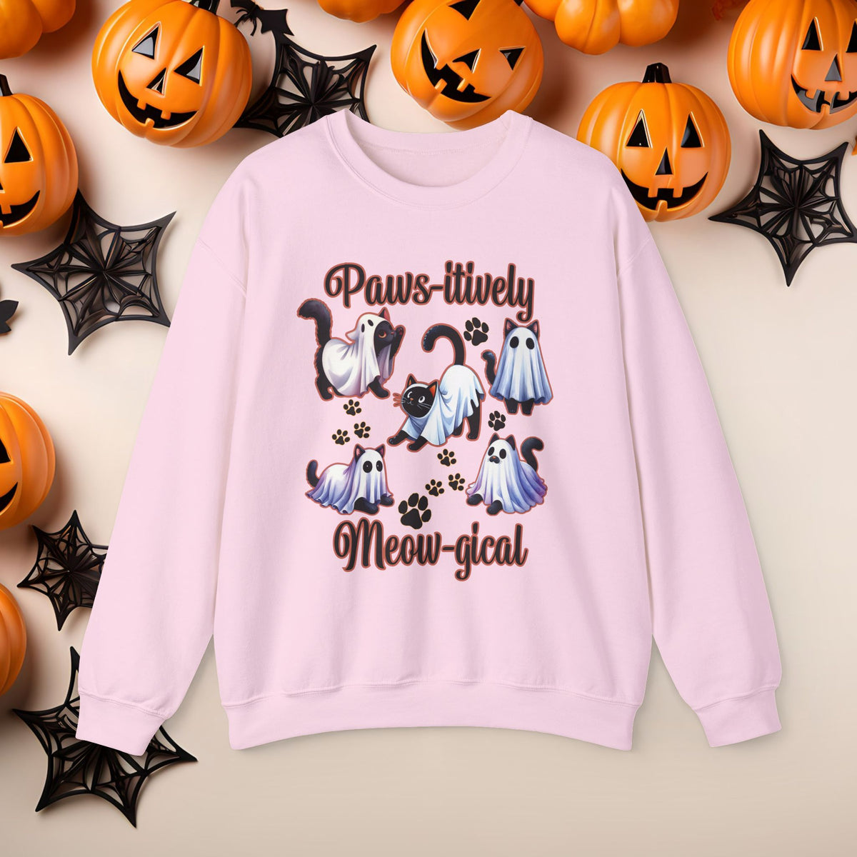 Funny Halloween Cat Ghost Crewneck Cute Fall Fun Spooky Pumpkin Cozy Season Sweatshirt