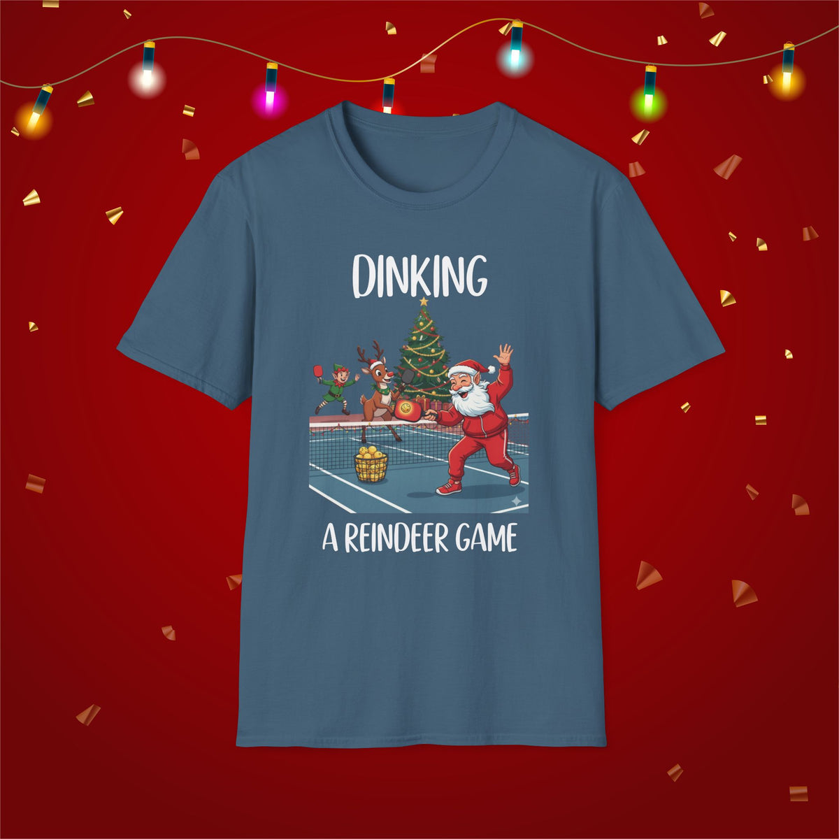 Christmas Pickleball Funny Santa Dinking a Reindeer Game Unisex Softstyle T-Shirt Team Shirt for Mom Grandma Dad Favorite Player Gift Xmas