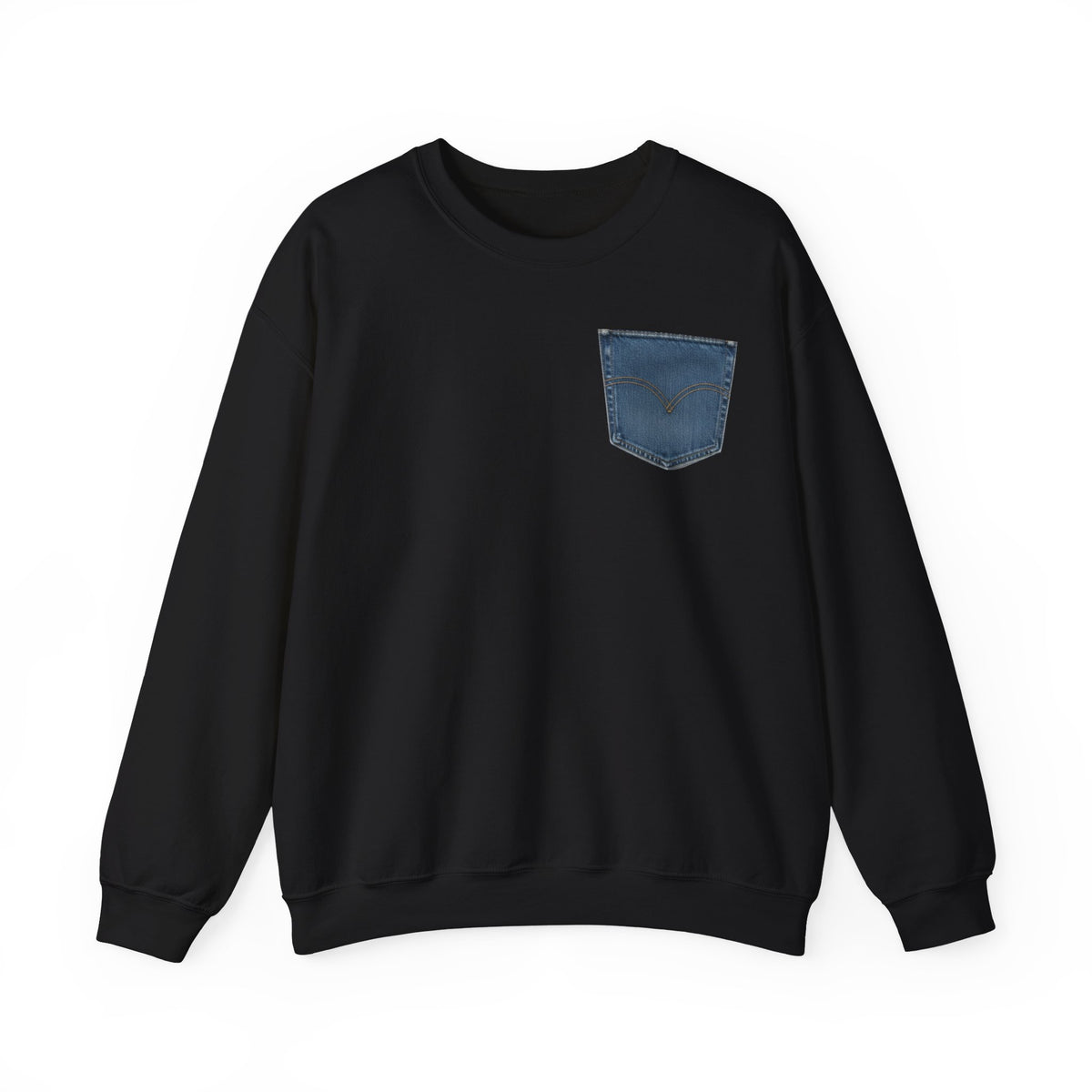 Faux Denim Pocket Sweatshirt, Fun Denim Pocket Print Crewneck, Cozy Denim Pocket Look Sweater, Gift for Her Him