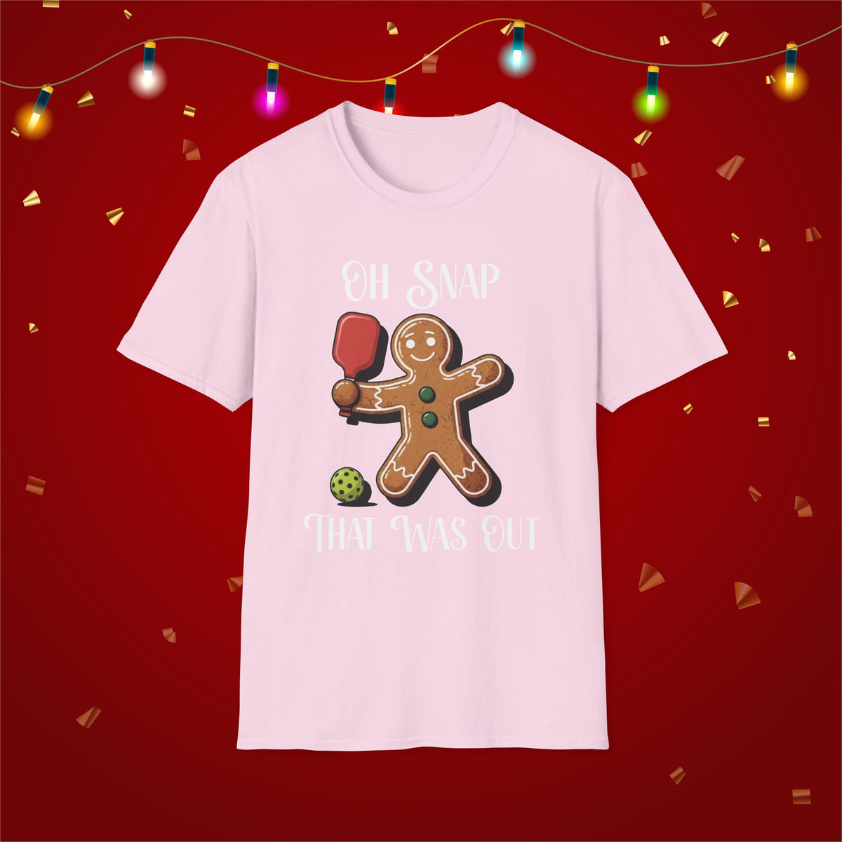 Christmas Pickleball Funny Gingerbread Man Paddle Unisex Softstyle T-Shirt Team Shirt for Mom Grandma Dad Favorite Player Gift Xmas Gift