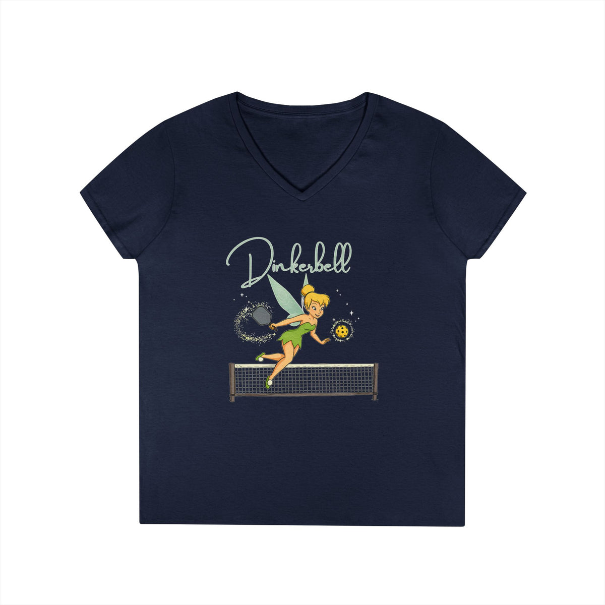 Dinkerbell Funny Pickleball Team Name Custom Ladies' V-Neck T-Shirt for Tourney for Doubles Team Pickleball Outfit Pickleball Gear