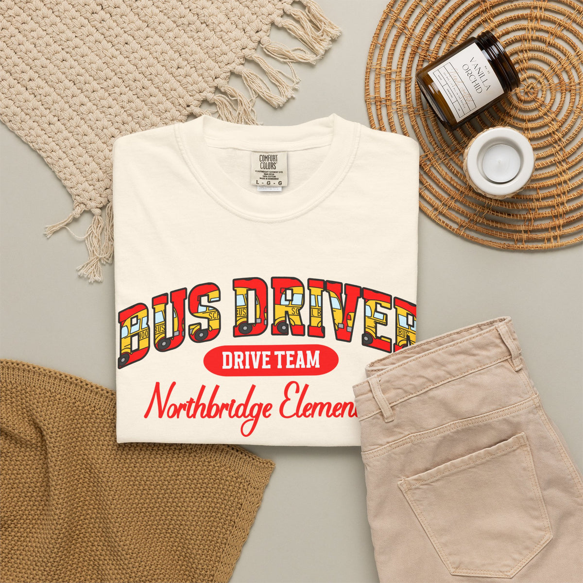 Custom Bus Driver Team T-shirt | Comfort Colors School Spirit Tee, Custom Bus Number and School, Personalized Name & Number