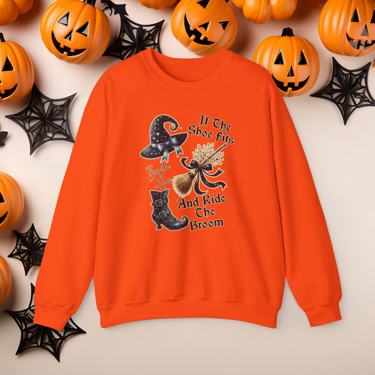 Funny Halloween Witch Hat Coquette Bow Ride the Broom Crewneck Cute Fall Fun Spooky Pumpkin Cozy Season Sweatshirt