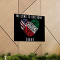 Exchange Student Welcome Airport Poster Custom Matte Horizontal Poster to Personalize with Any Two Flags Phrase and Name Dorm Room Decor