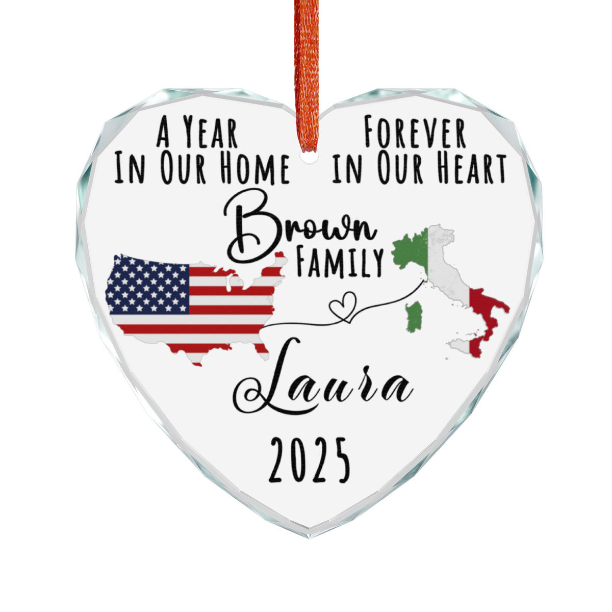 Personalized Long Distance Ornament, Exchange Student Keepsake, Gift For Foreign Exchange Students, Two Countries Ornament, Moving Away Gift