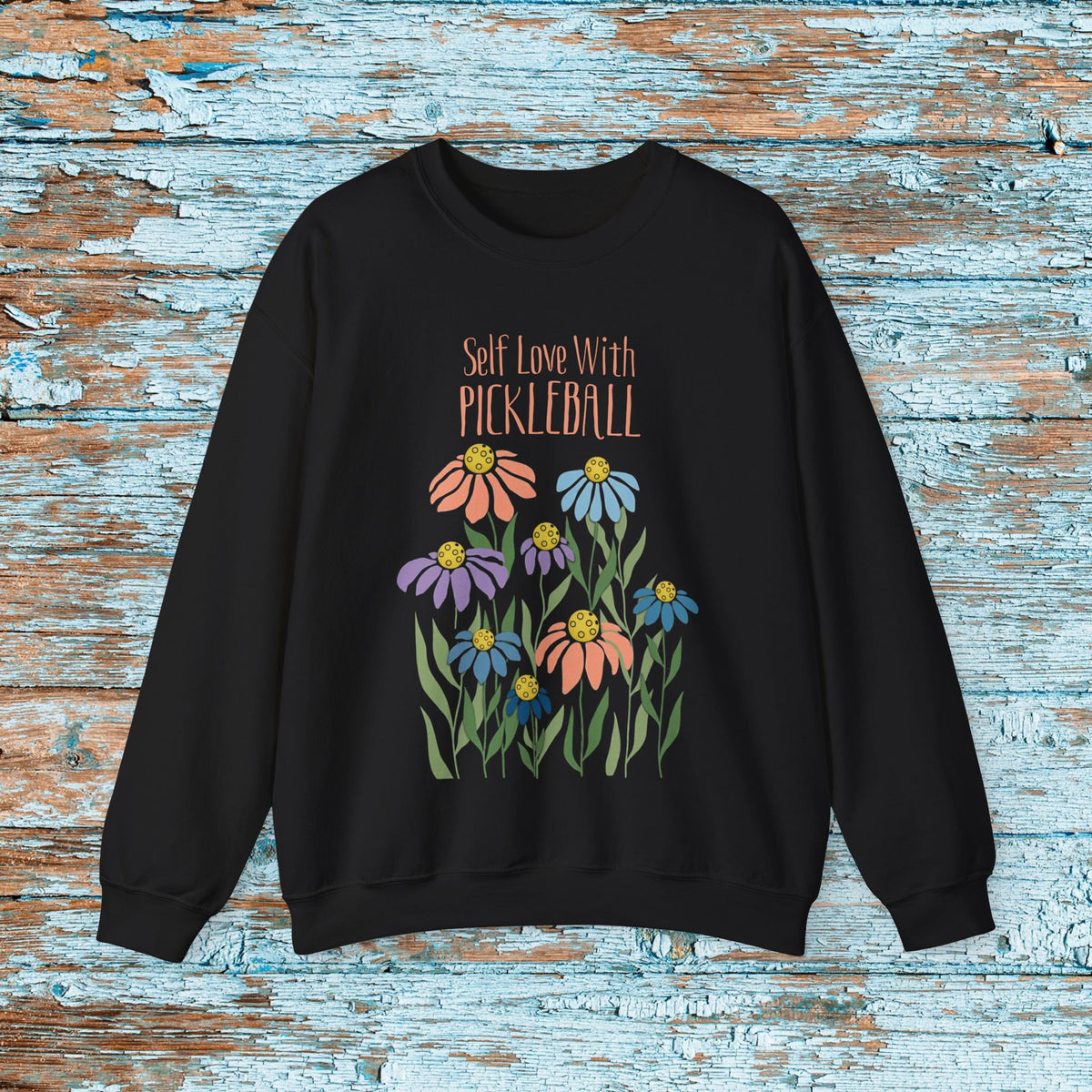 Self Love With Pickleball Sweater Sweatshirt, Boho Pickleball Crewneck, Floral Pickleball Shirt, Pickleball Gift for Women, Gildan 18000