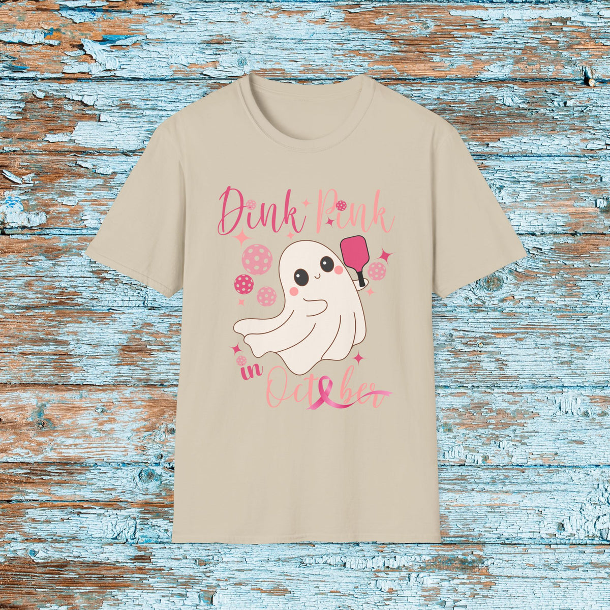 Pickleball Dink Pink in October Breast Cancer Ghost T-Shirt Pickleball Shirt for Her Gift for Mom Team Pickleball Lover Player Support Shirt